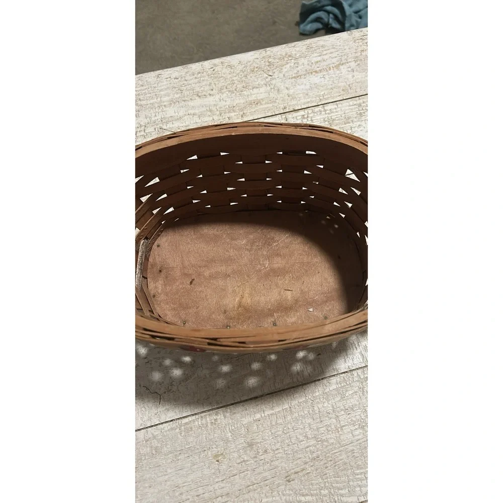 Vintage Woven Wood Basket Hand Painted Apple Motif Oval Farmhouse‎ Decor Honey